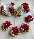 Redish Maroon+White Gajraset - Velvet Rose Gajraset
