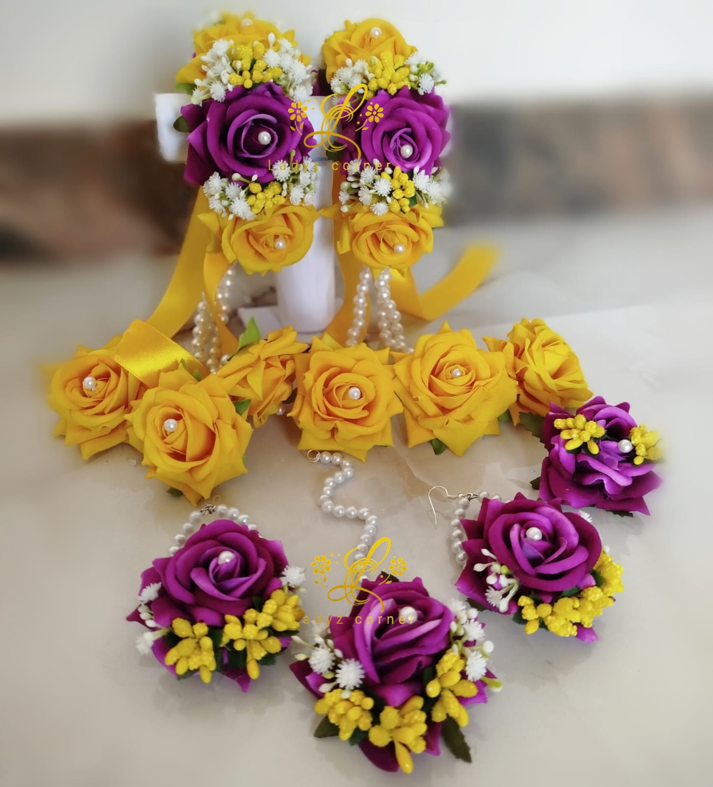 Miyo Gajraset - Yellow + Magenta Purple Gajraset