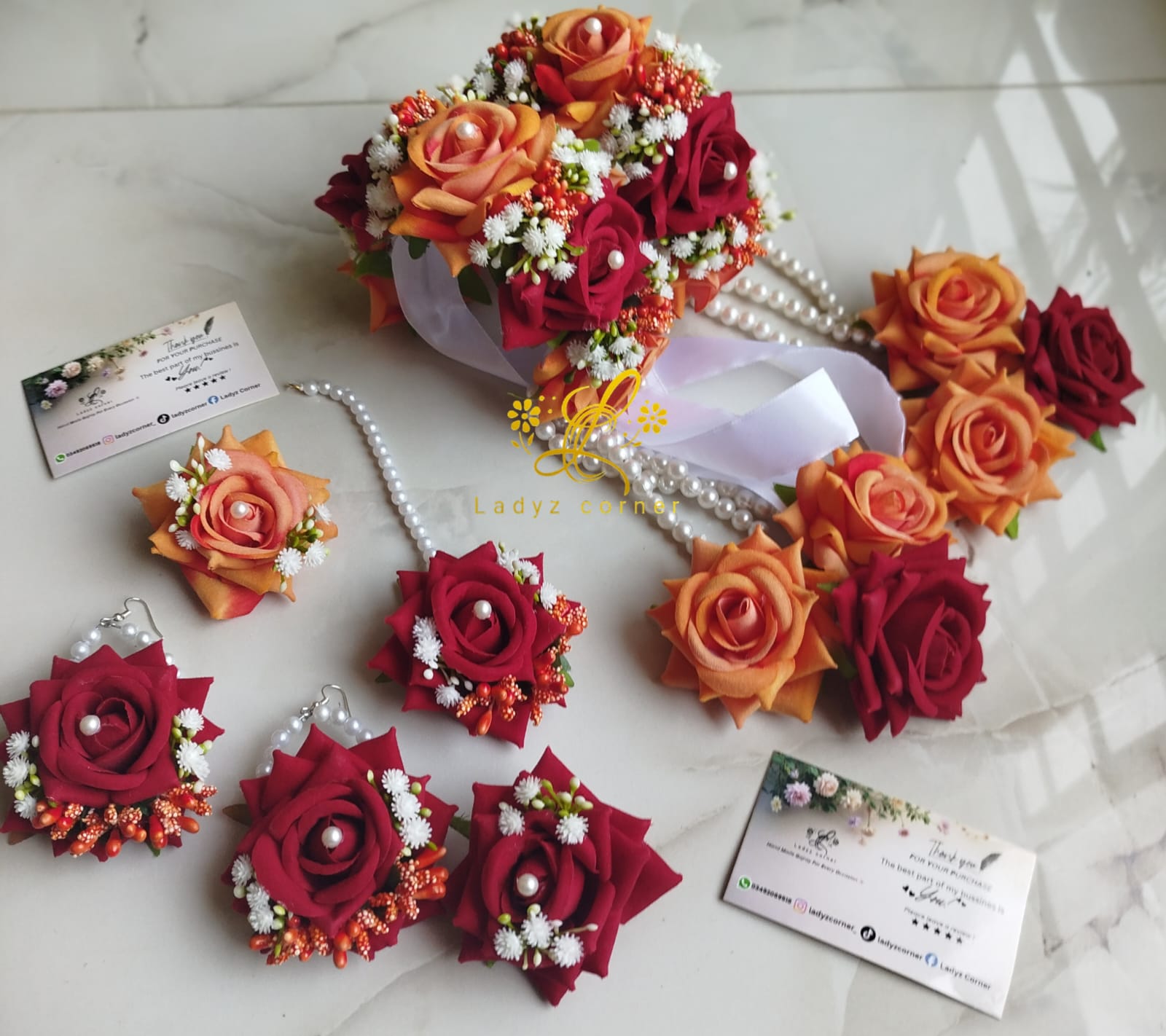 Orange+Redish Maroon gajraset - Velvet Rose Gajraset