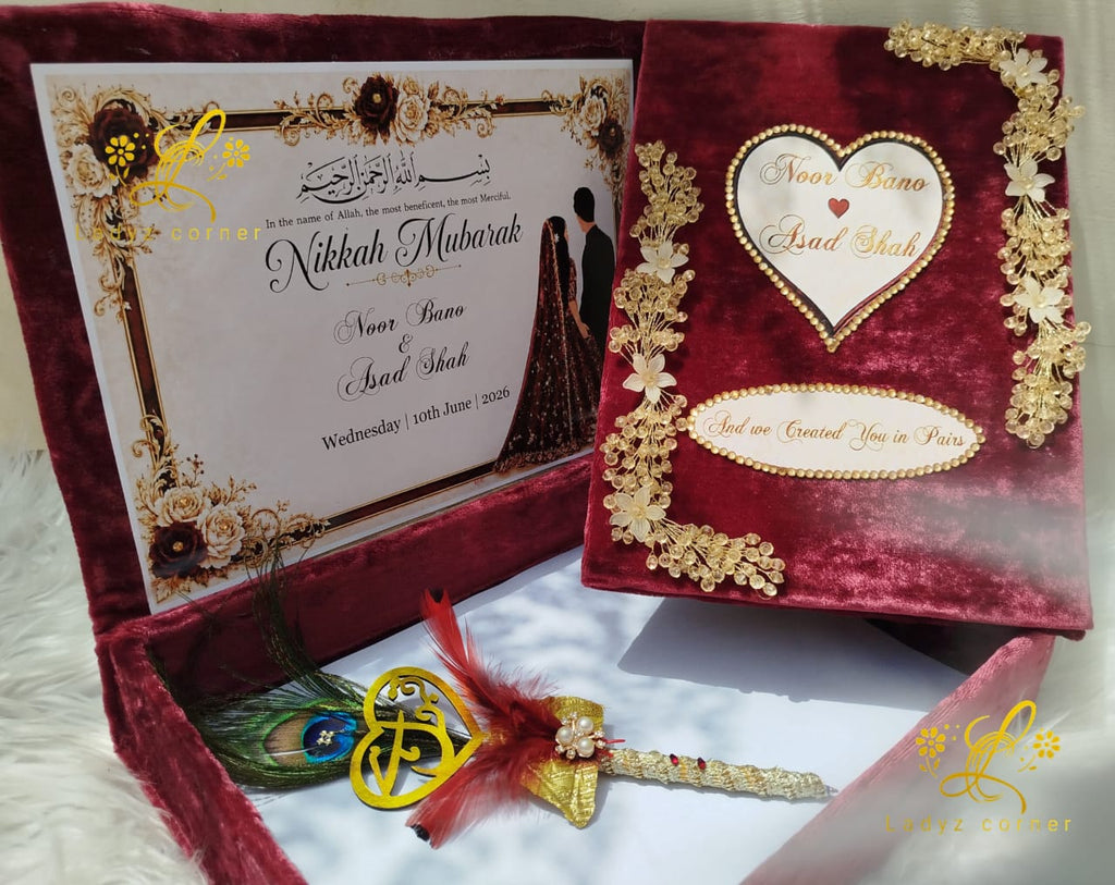 Luxury Nikkah Bokklet With Box - Free Nikkah Pen