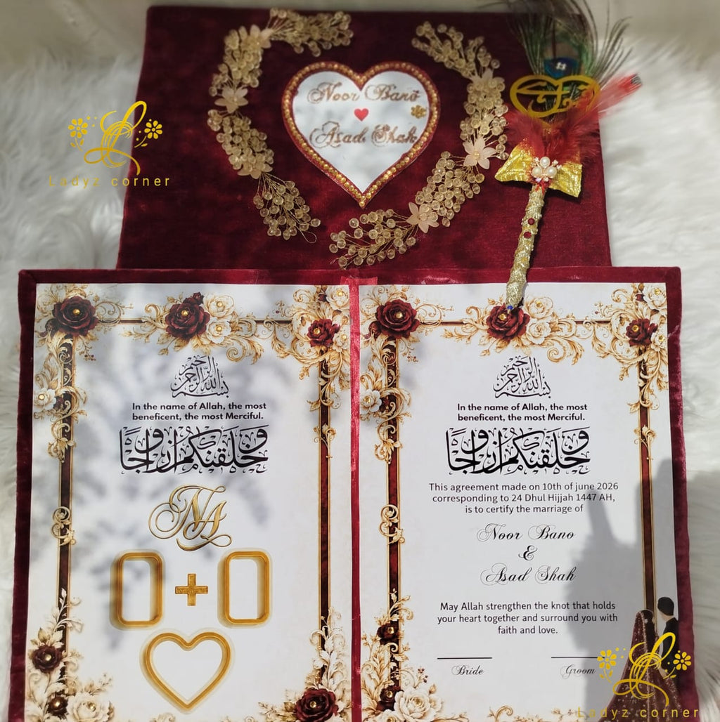 Luxury Nikkah Bokklet With Box - Free Nikkah Pen