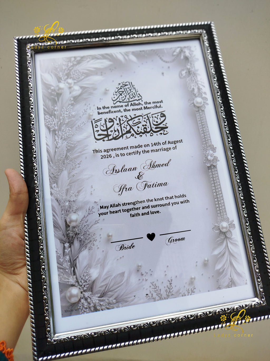 Nikkah Frame Black & White Theme With Free Nikkah Pen