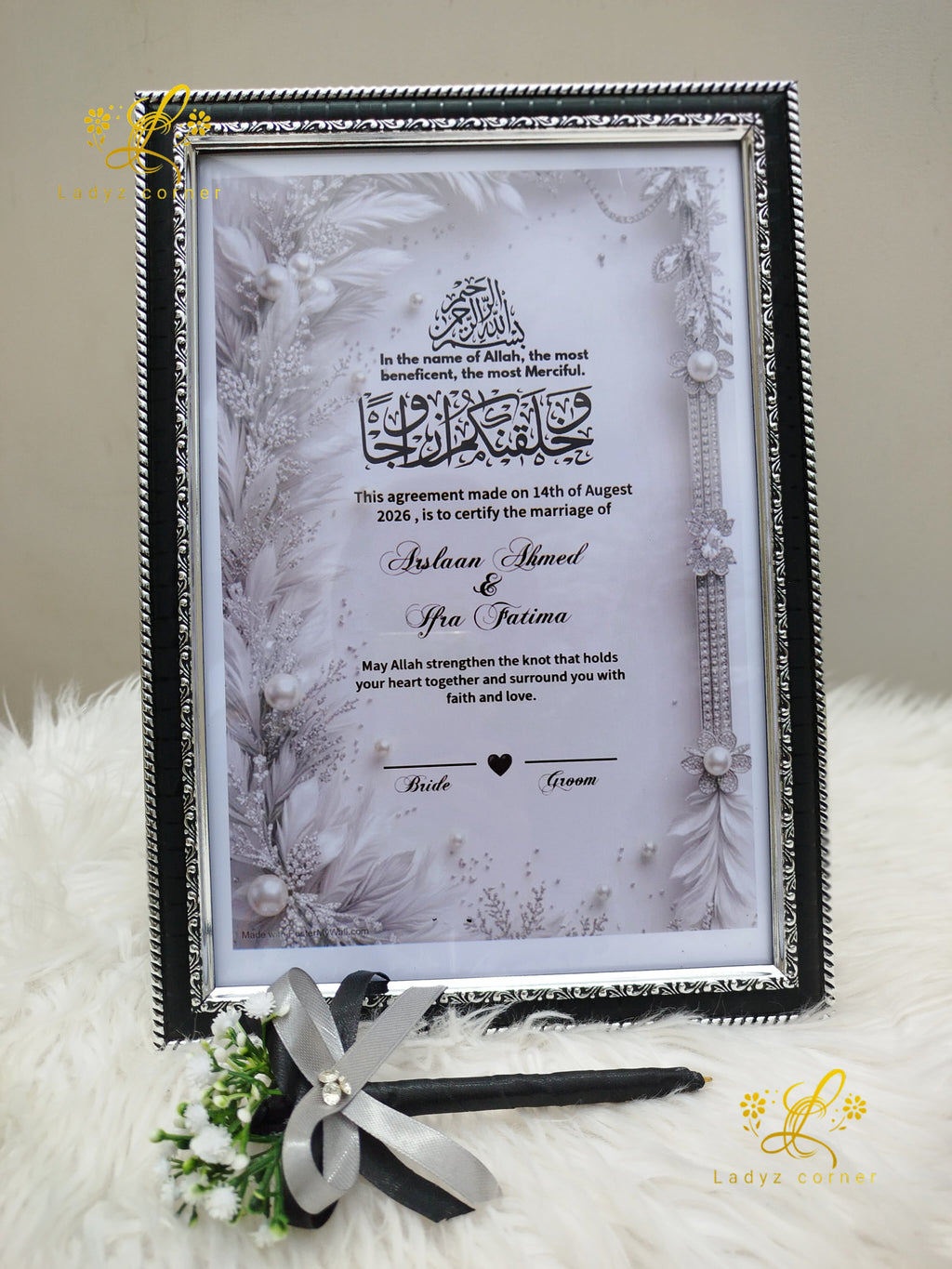 Nikkah Frame Black & White Theme With Free Nikkah Pen
