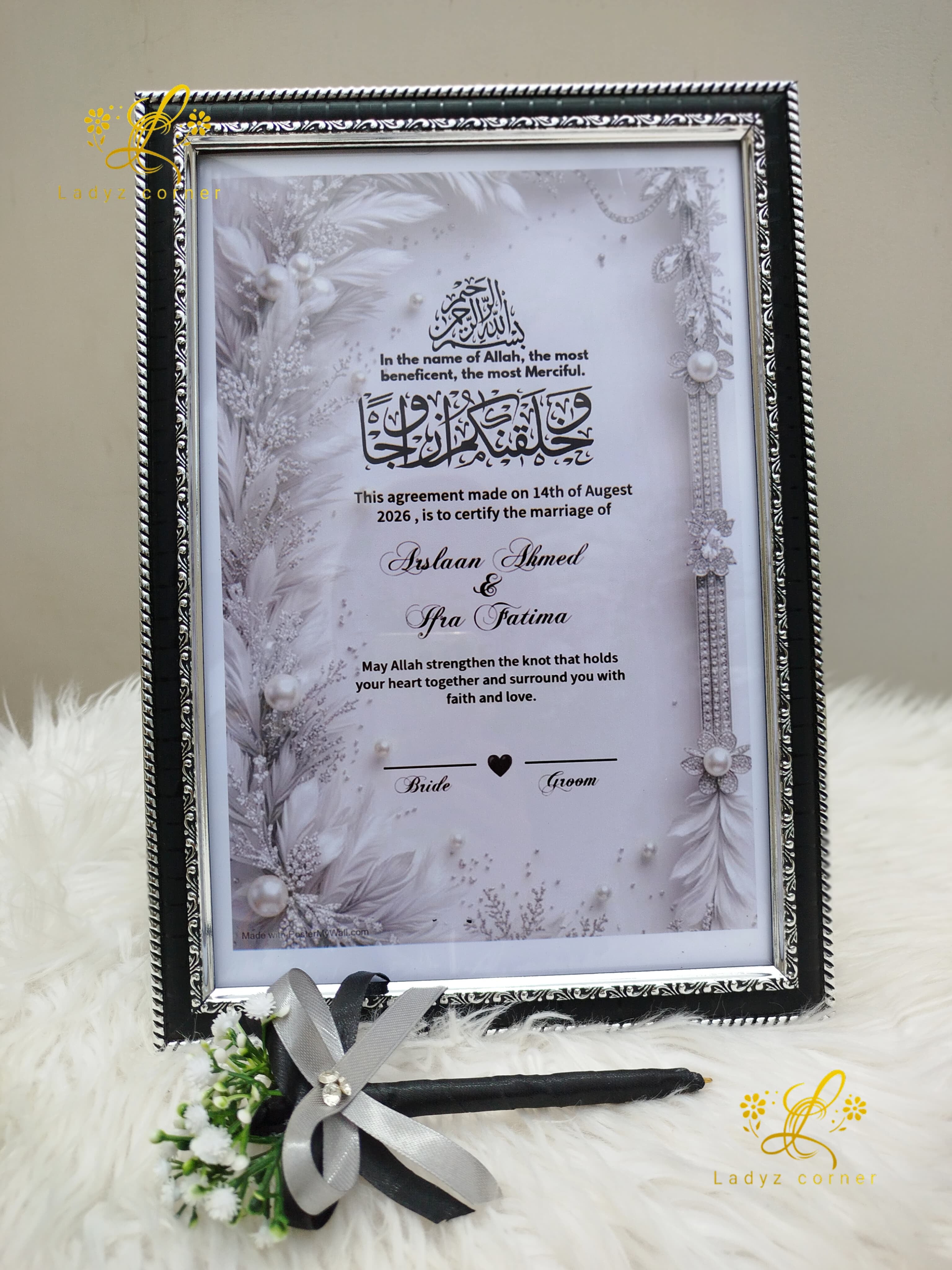 Nikkah Frame Black & White Theme With Free Nikkah Pen