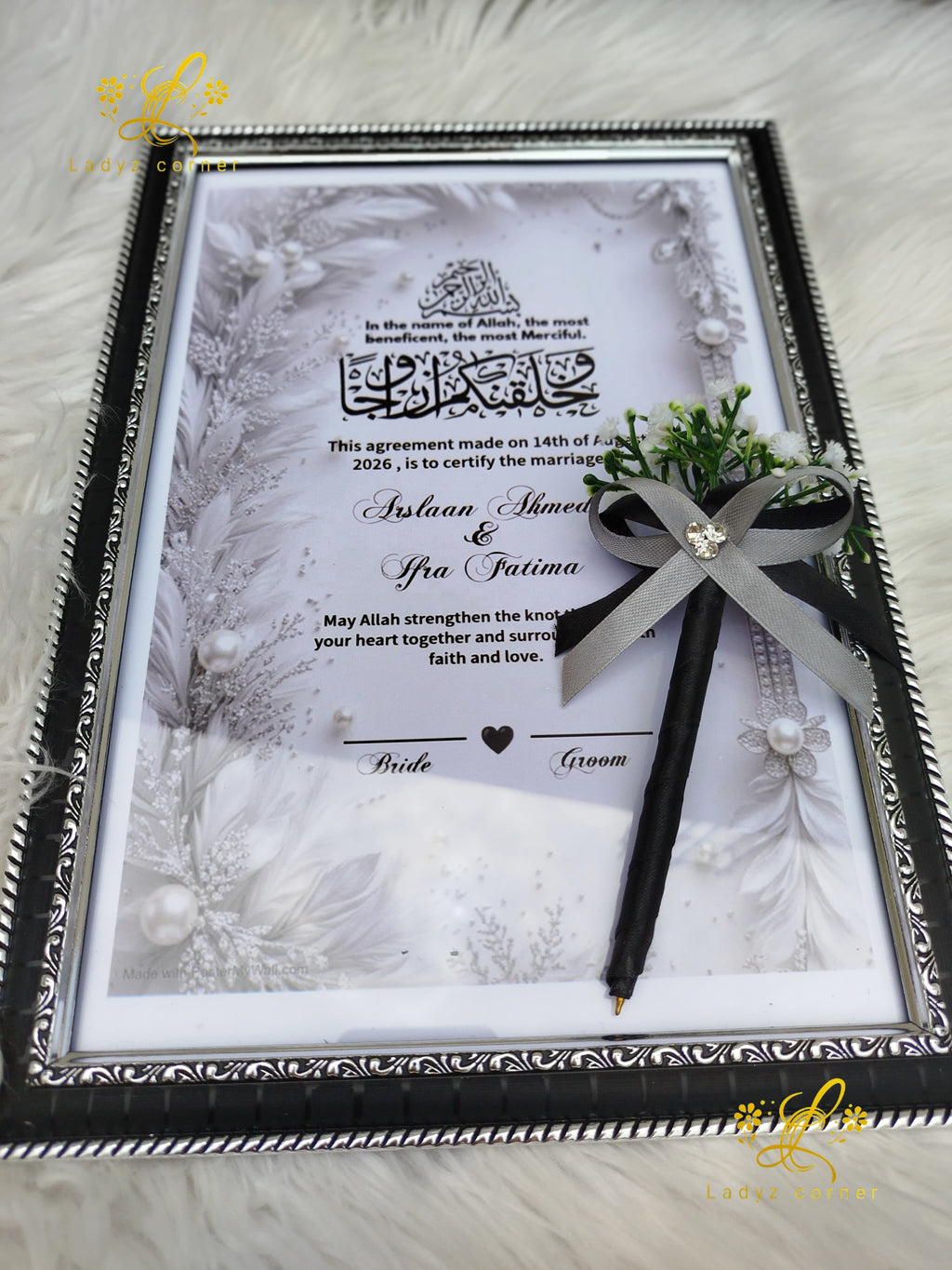 Nikkah Frame Black & White Theme With Free Nikkah Pen