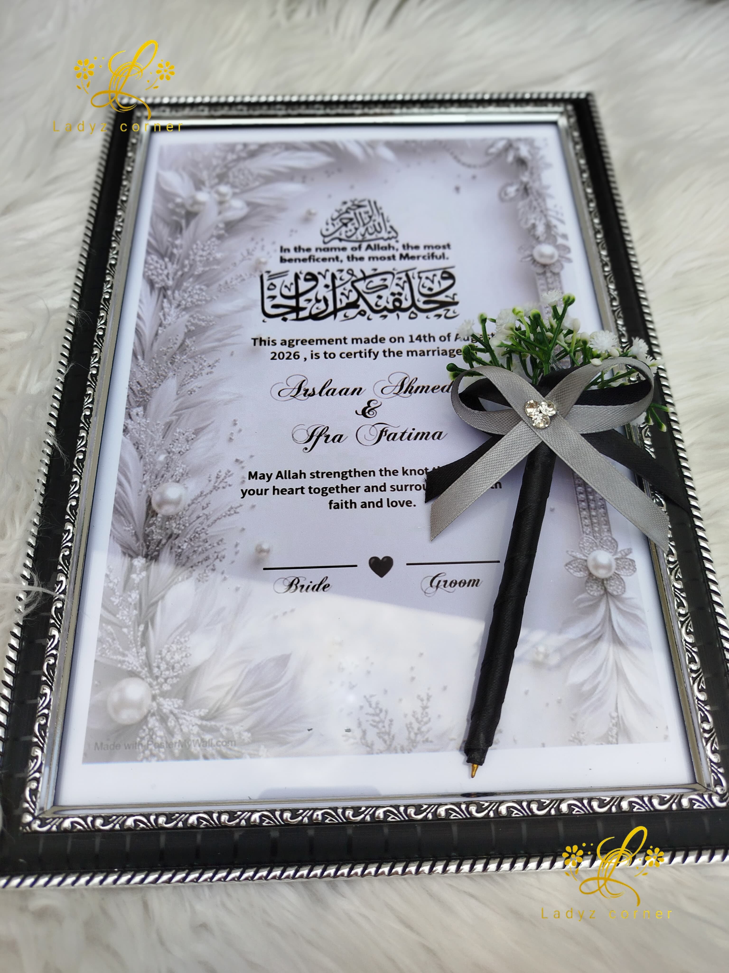 Nikkah Frame Black & White Theme With Free Nikkah Pen