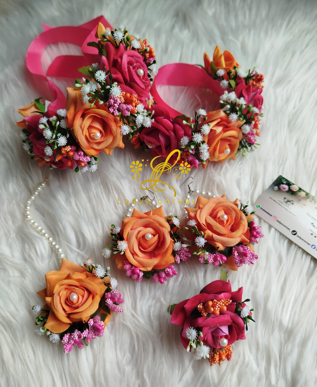 Orange + Pink Gajrset - Velvet Rose Gajraset