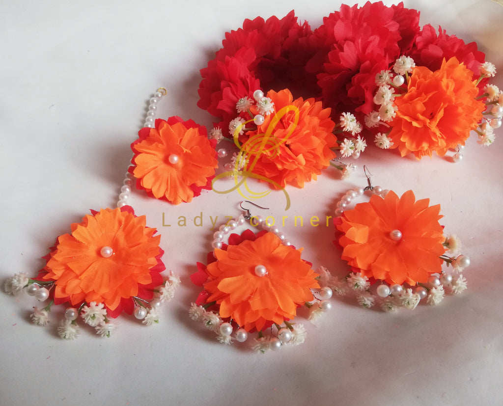 Artificial Flower Gajraset- Red+Orange Gajraset