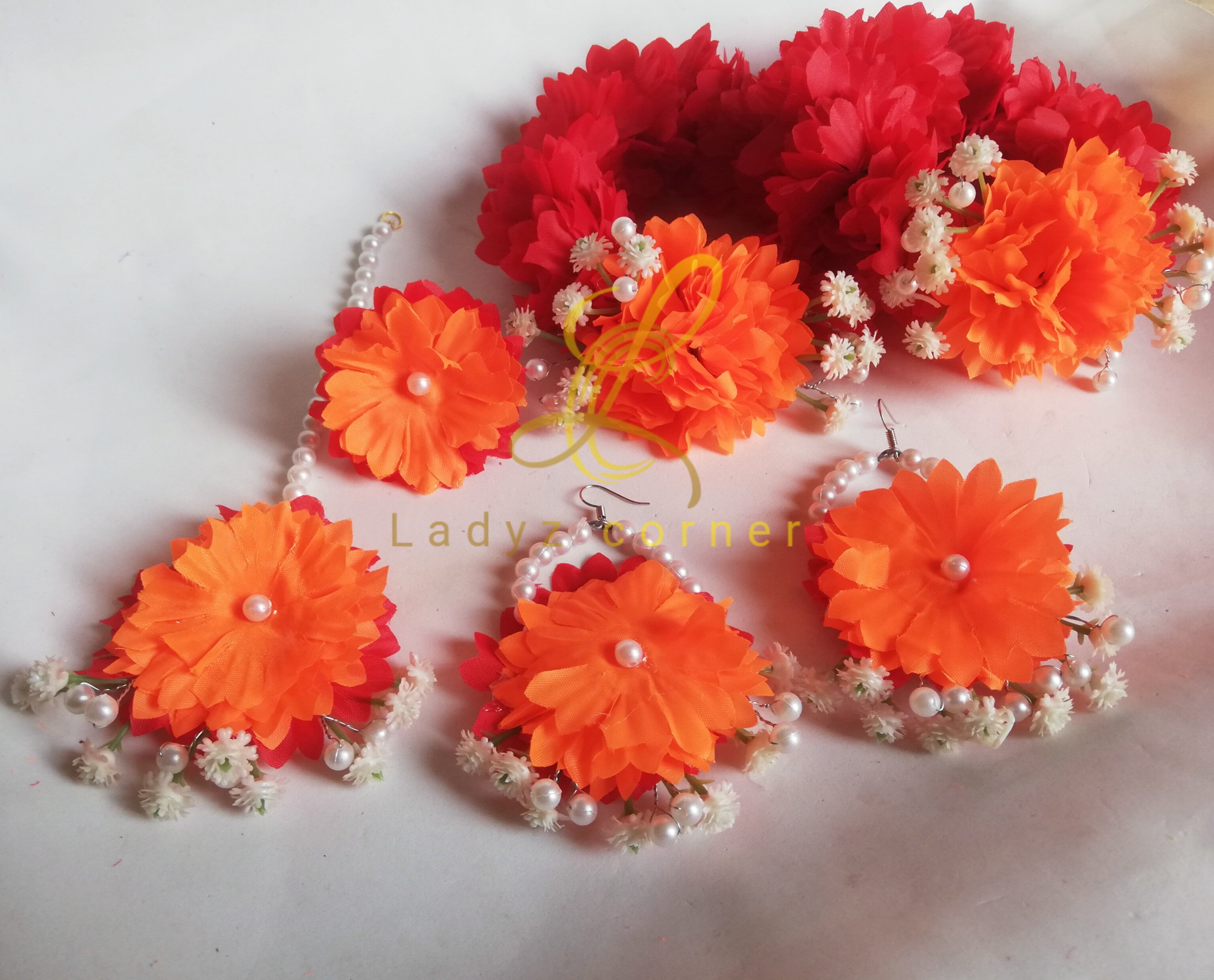 Artificial Flower Gajraset- Red+Orange Gajraset