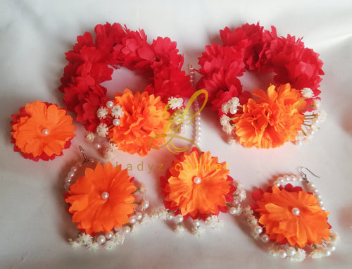 Artificial Flower Gajraset- Red+Orange Gajraset
