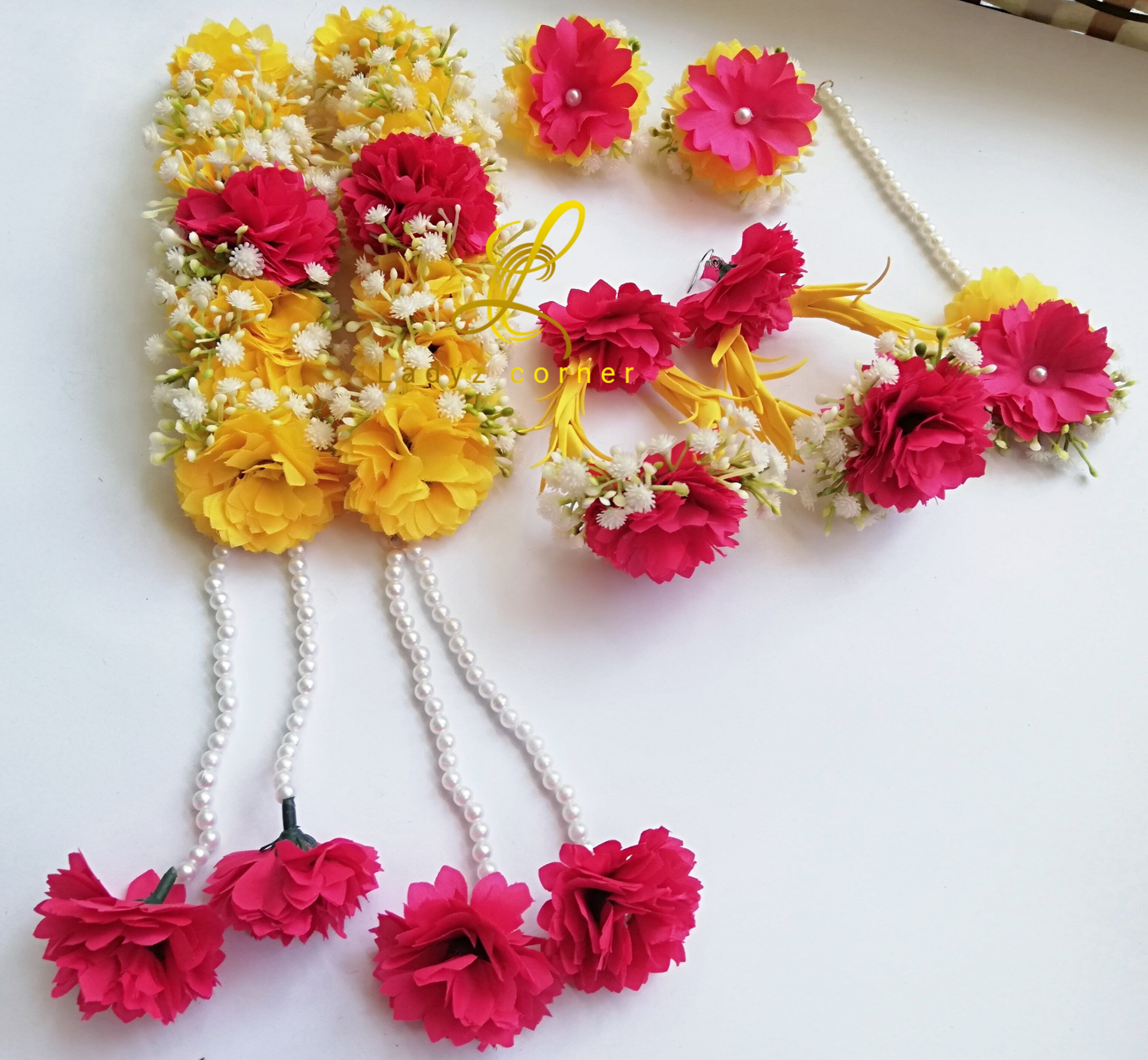Miyo Bridal Gajraset - Yellow+Pink Gajraset
