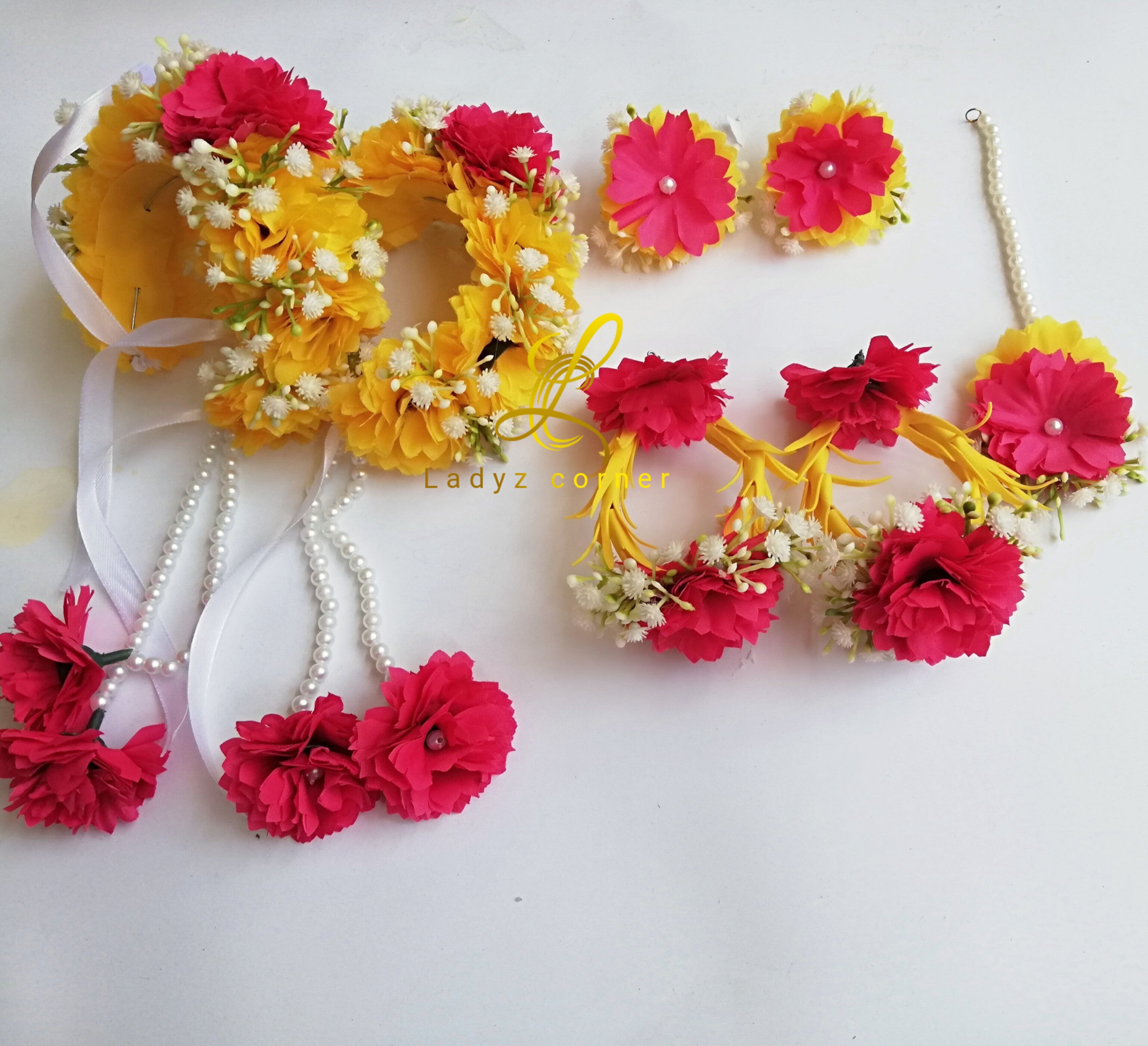Miyo Bridal Gajraset - Yellow+Pink Gajraset