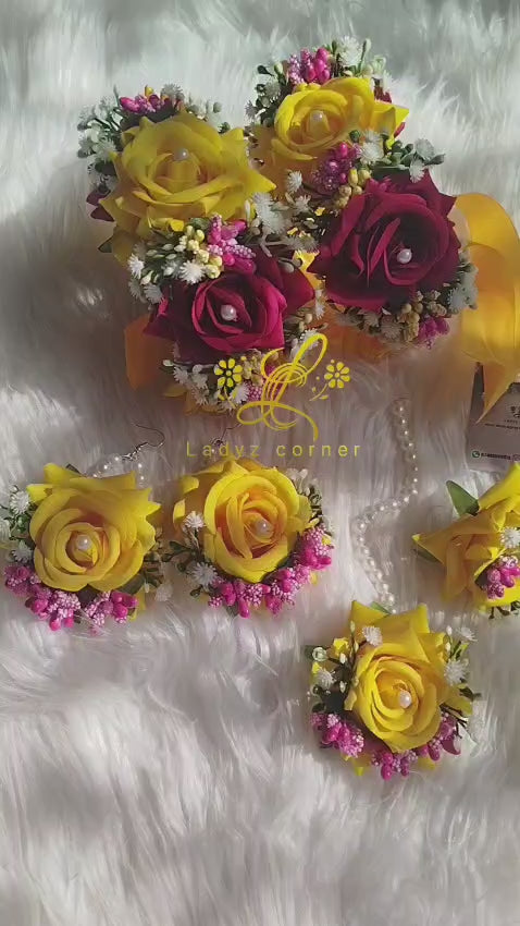 Miyo Gajraset - Yellow+Pink Gajraset - Velvet Rose Gajraset