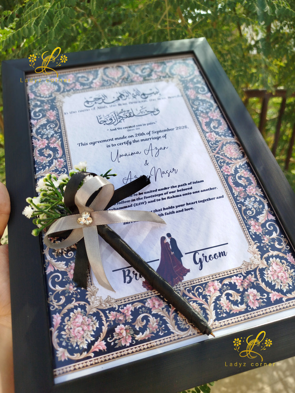 Nikkah Frame With Nikkah Pen - Black Theme Nikkah Frame