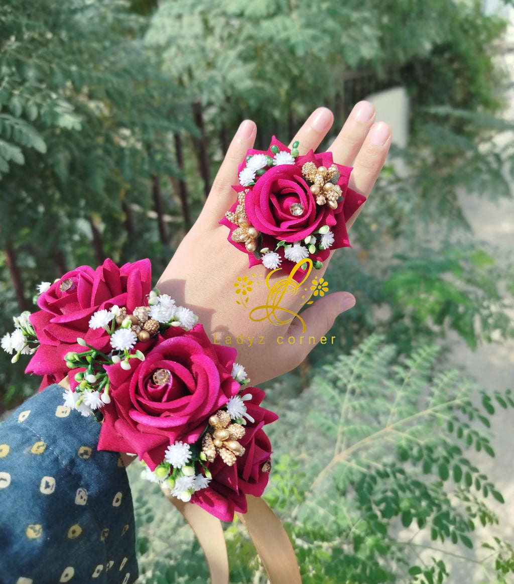 Dark Pink Gajraset - Velvet Rose Gajraset