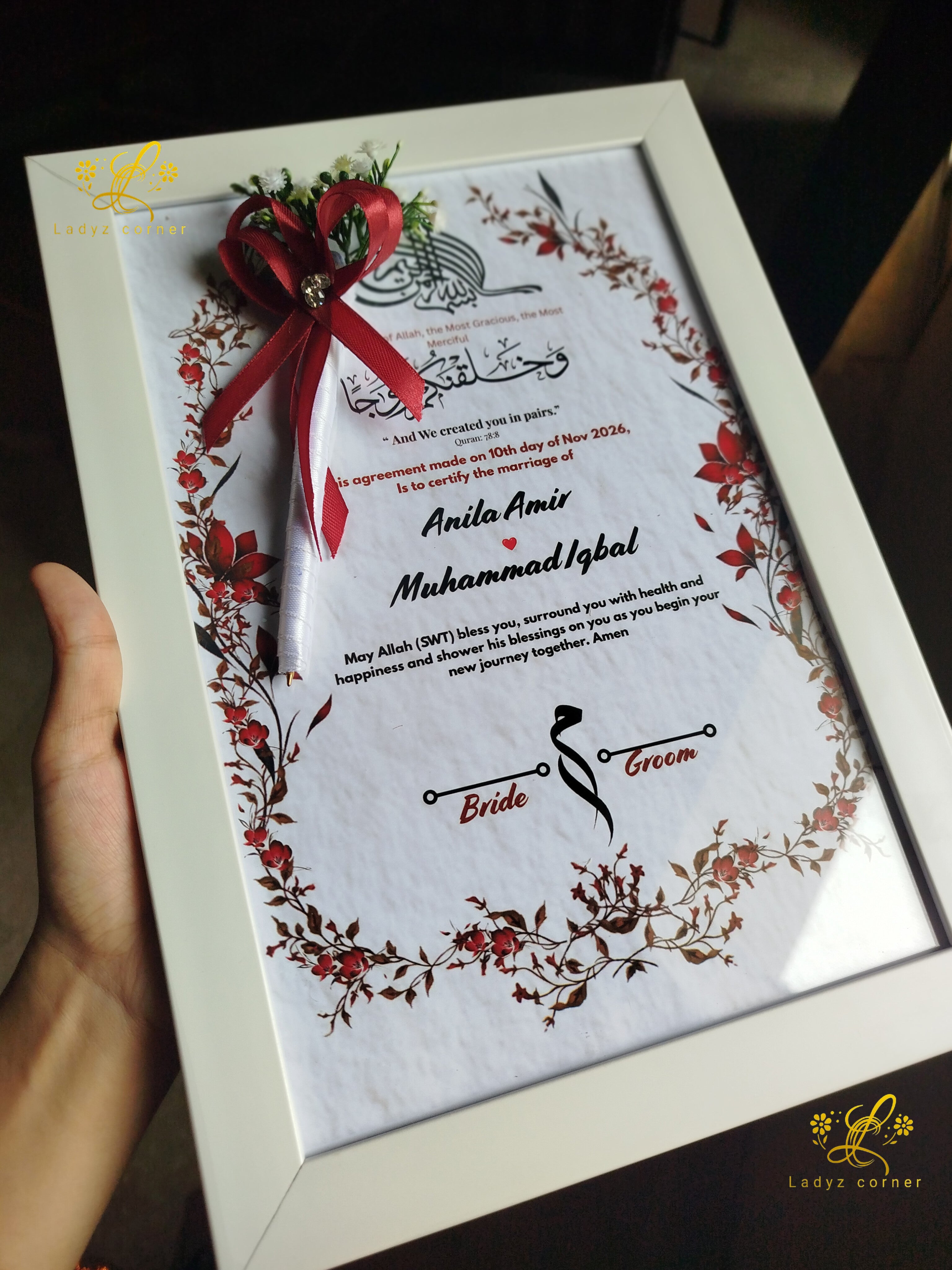 Nikkah Frame With Nikkah Pen - Red Theme