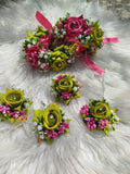Mehndi Green + Pink Gajraset - Velvet Rose Gajraset - Bridal Gajray