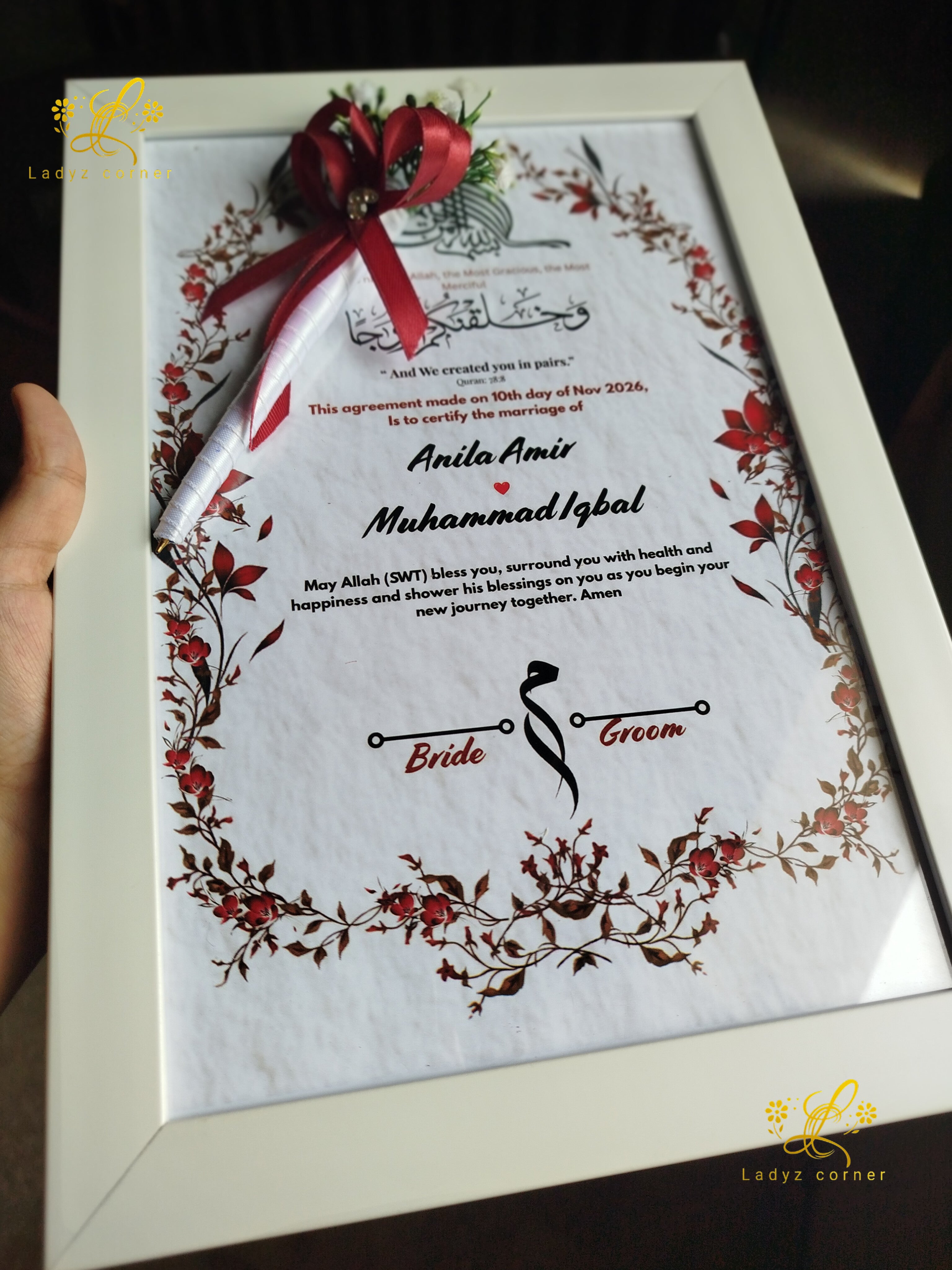 Nikkah Frame With Nikkah Pen - Red Theme