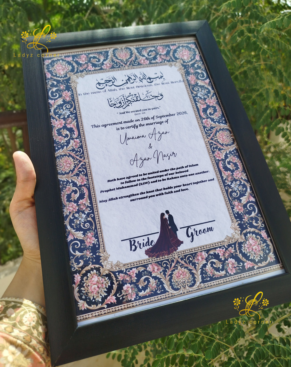 Nikkah Frame With Nikkah Pen - Black Theme Nikkah Frame