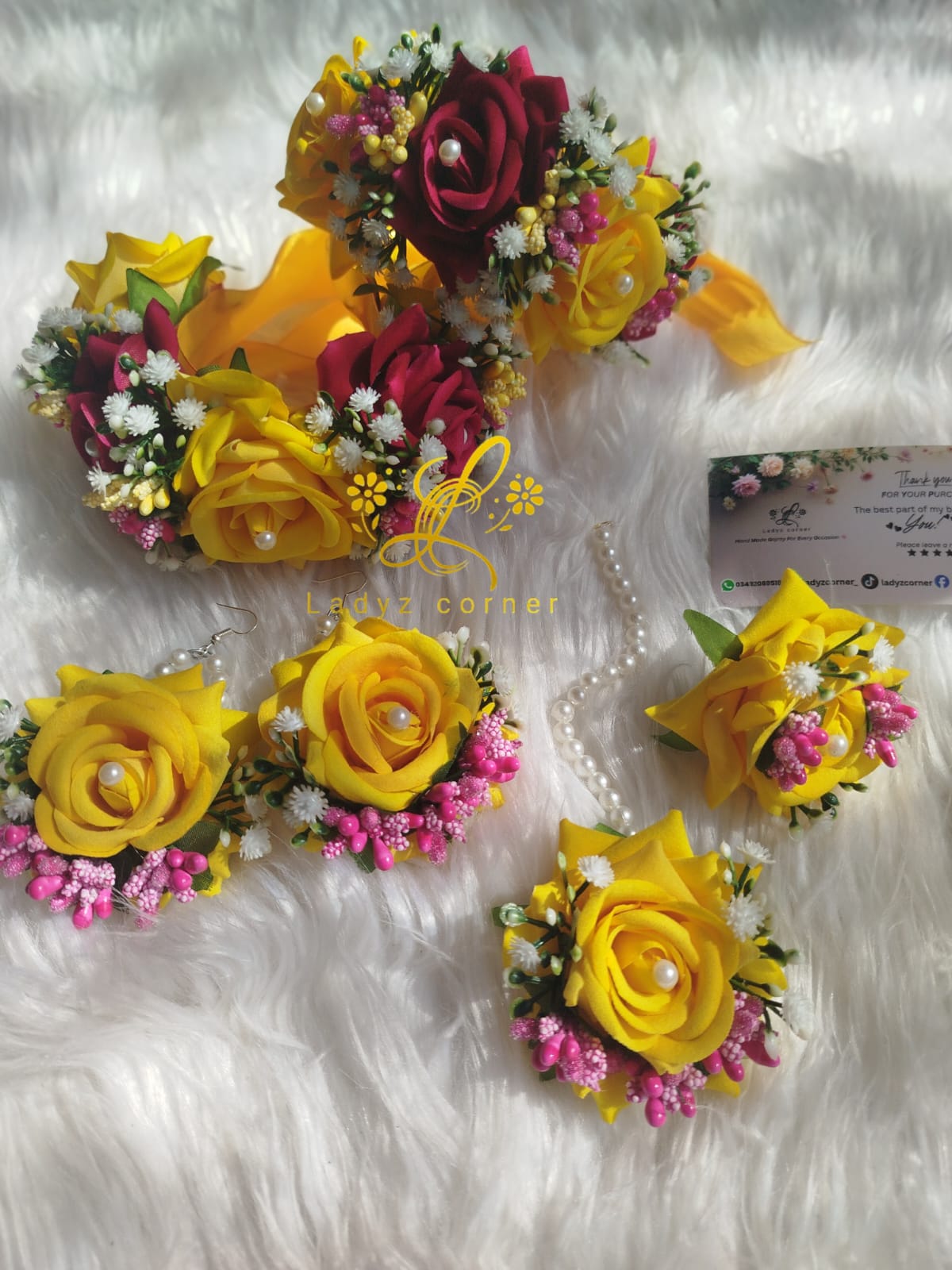 Miyo Gajraset - Yellow+Pink Gajraset - Velvet Rose Gajraset