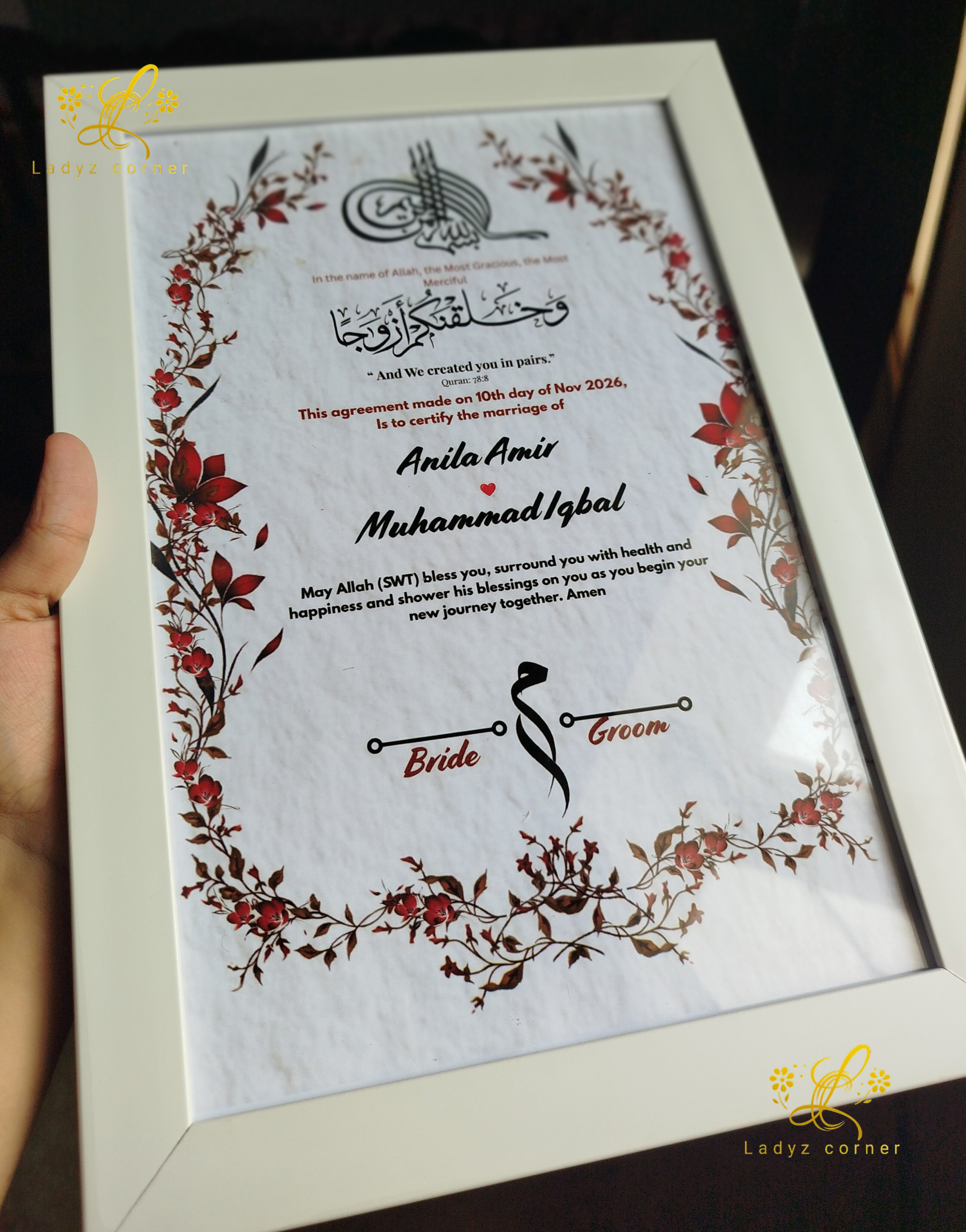 Nikkah Frame With Nikkah Pen - Red Theme