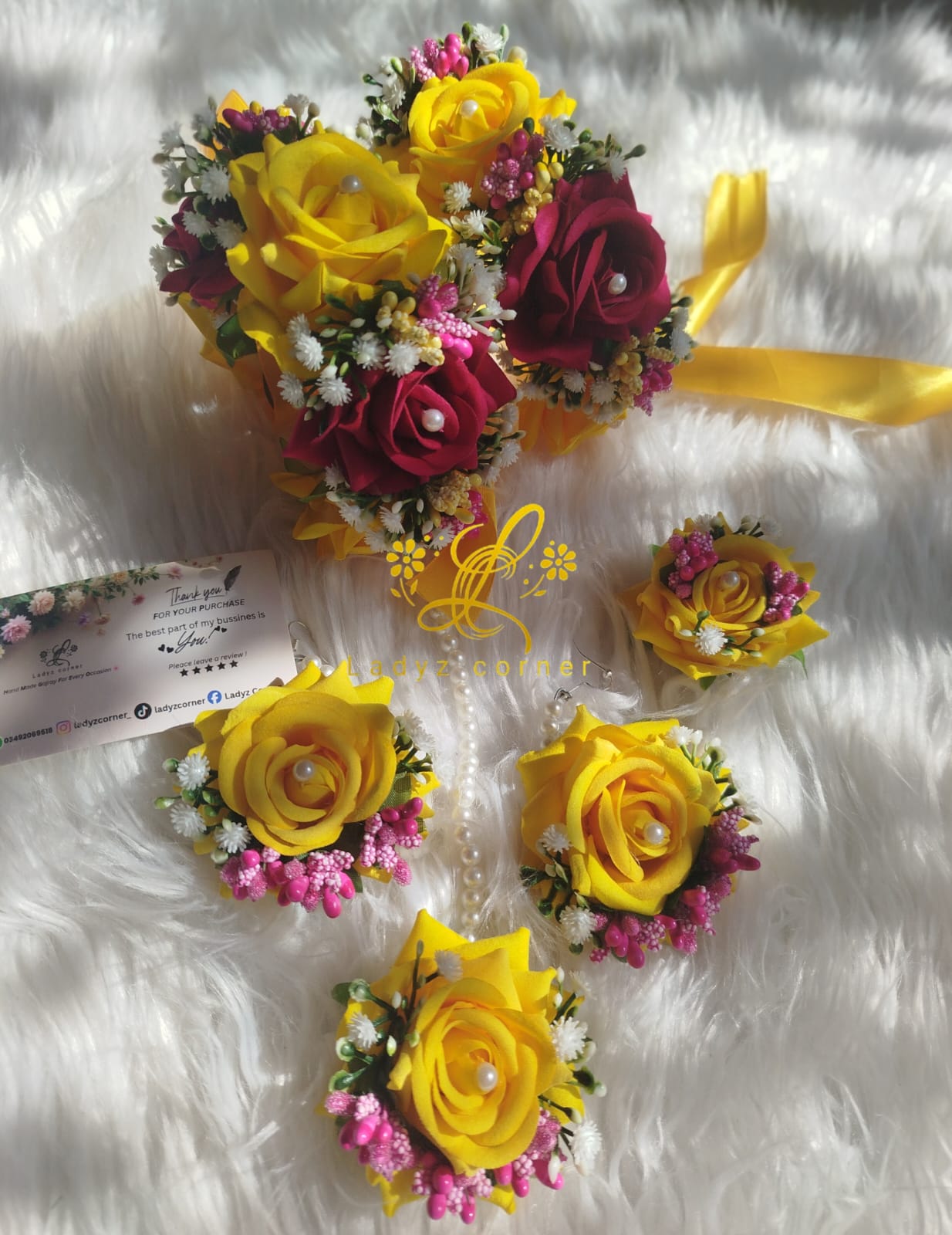 Miyo Gajraset - Yellow+Pink Gajraset - Velvet Rose Gajraset